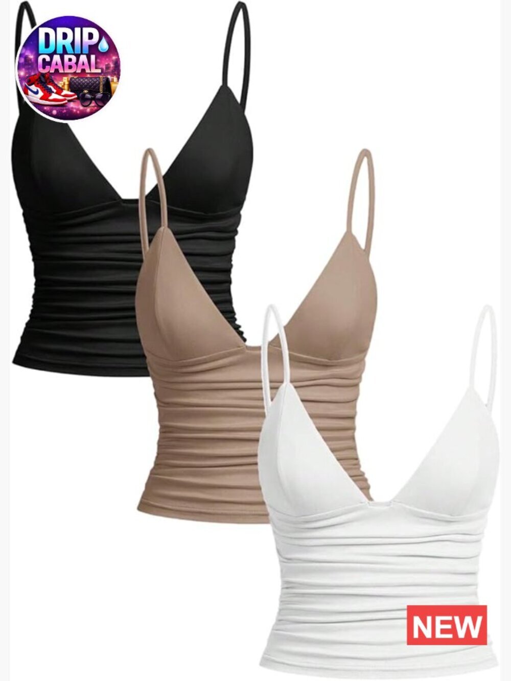 Deep V Neck Spaghetti Strap Crop Top 3 Pack Camisole Summer Layer Cami